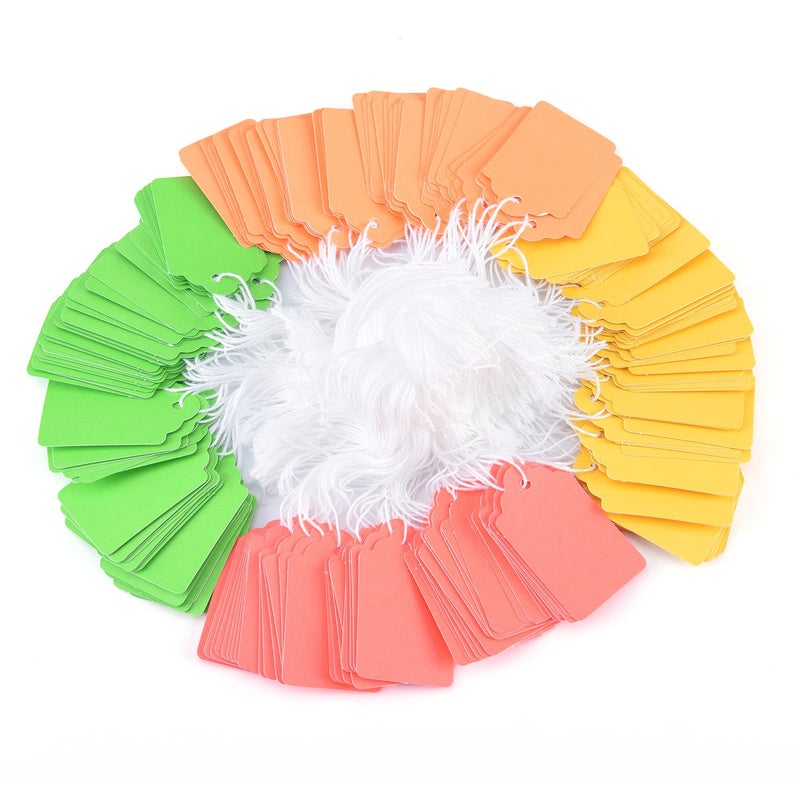 Brothersbox Color Tags with String, 1000pcs Matte Surface Price Tags Label for Yard Garage Sales Gift Handmade Stuff Jewelry Clothing, Red Yellow Green Orange 3.6 x 2.8cm (1.75 x 1.093 inch) - Image 1